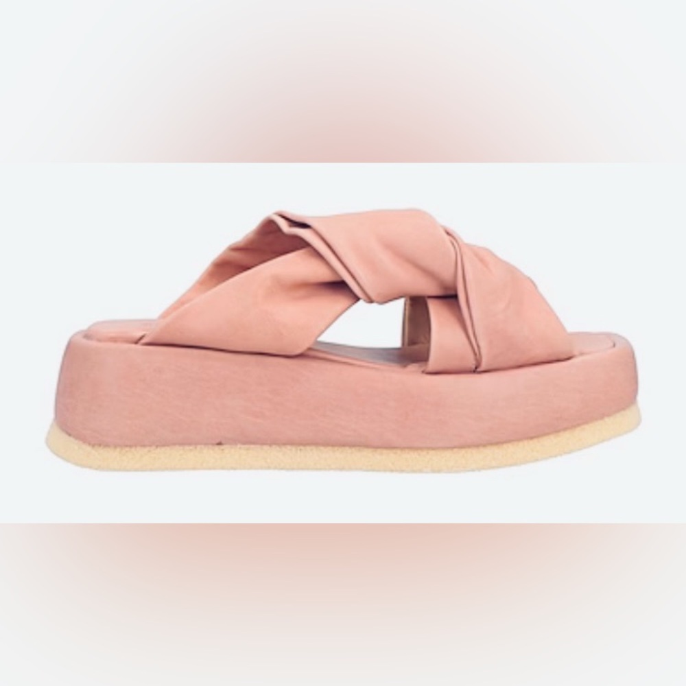 Peach/Blush Pink Genuine Leather Platform Slide Sandal from 1725.a: Size (37)